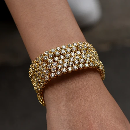 VANAXIN CZ проложили Bling браслет для женщин очаровательные свадебные ювелирные изделия Полный Стразы подарок посеребренный золотой цвет 19 см коробка - Окраска металла: gold