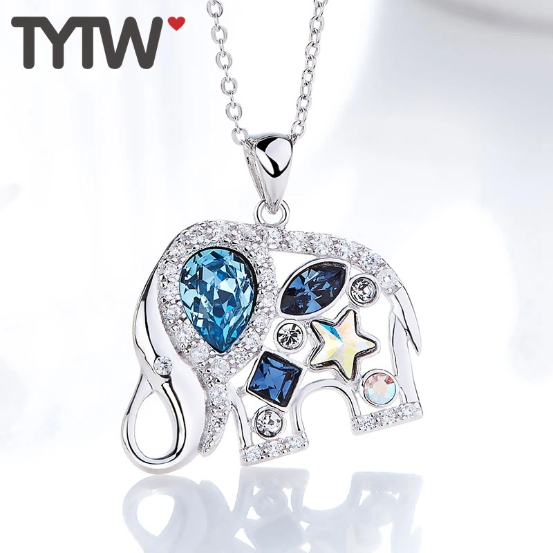 TYTW S925 Серебряный женский кулон ожерелье на заказ слон круглое сердце Австрийские
