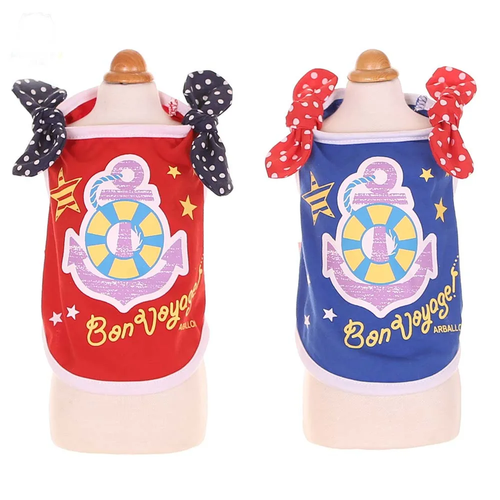 Cute Bow sailor dog pet cat costume jacket puppy hoodie shirt vest clothing for strip cotton chihuahua small clothes | Дом и сад