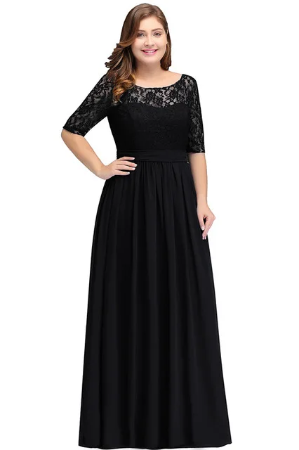 Vestido de festa longo элегантные большие Размеры желтые кружевные вечерние платья Длинные с коротким рукавом шифоновое Prom вечерние праздничные платья - Цвет: Черный
