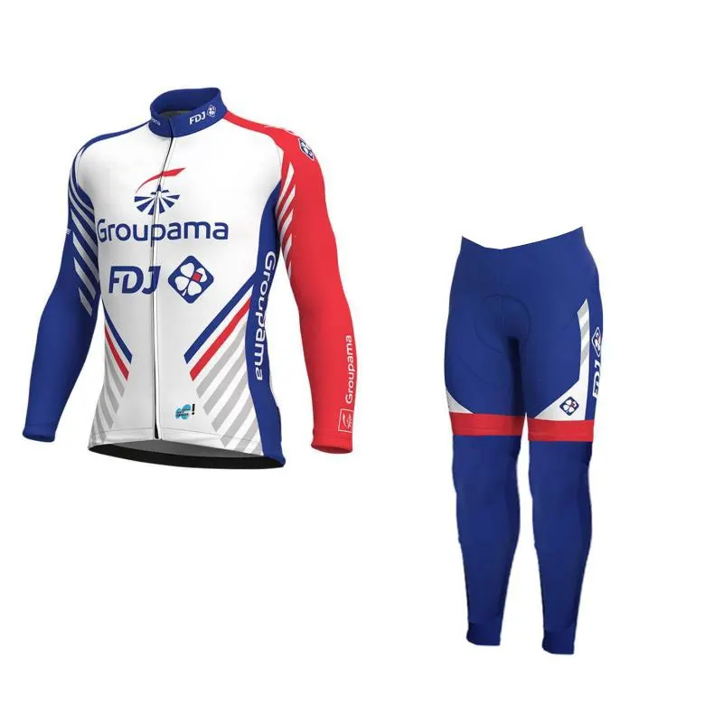 Весна осень Команда FDJ тонкий pro с длинным рукавом Велоспорт Джерси наборы дышащий MTB велосипедная ткань Ropa ciclismo набор гелевая подкладка - Цвет: no bib