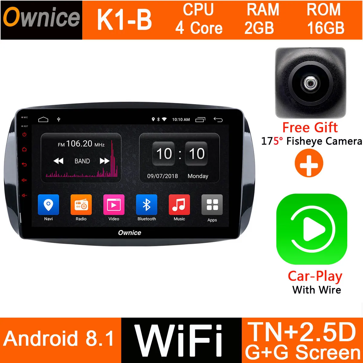 K1-B-CarPlay " ips Android 9,0 4 Гб ram+ 32 Гб rom 8 ядерный автомобильный радиоплеер для Mercedes Benz Smart Fortwo Forfour ADAS DSP CarPlay - Цвет: K1-B-CarPlay