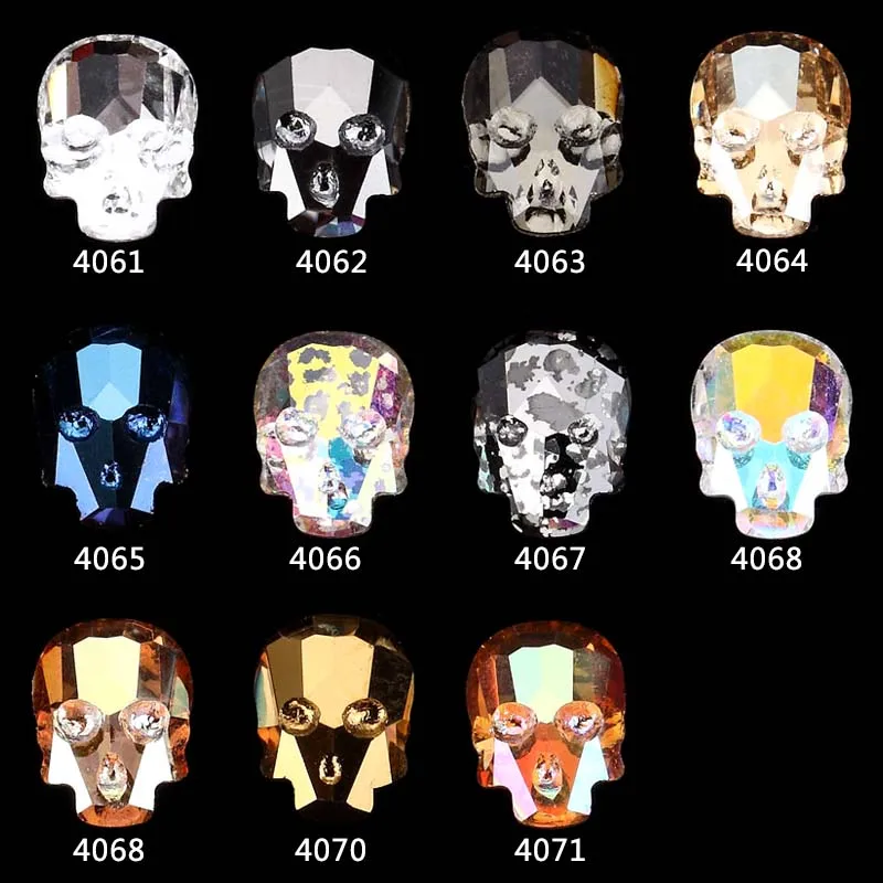 

100pcs New Alloy Nail Charms Color skull head Glass rhinestones Halloween Designs/Nails Rhinestones nails jewelry