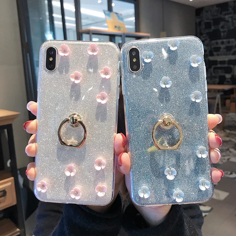Gliiter Mi 9 Cases For Xiaomi SE 8 Pro A2 Lite 6X 5X A1 Pocophone F1 6 Plus 5S 5C 5 Ring Flower Cover Bumper |