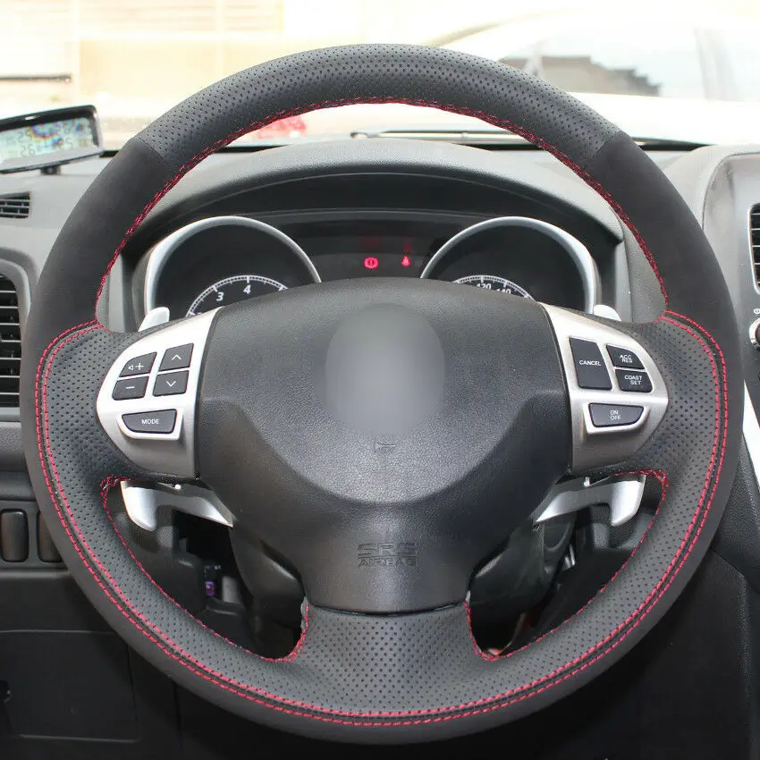 

Top Micro Fiber +Suede Leather Steering Wheel Hand-stitch on Wrap Cover For Mitsubishi Lancer EX Outlander ASX Pajero Sport