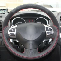 top micro fiber suede leather steering wheel hand stitch on wrap cover for mitsubishi lancer ex outlander asx pajero sport