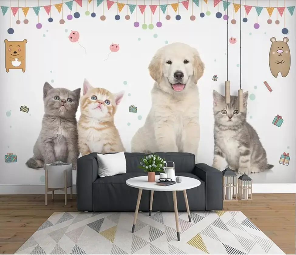 Ручная роспись акварель милые кошки и собаки животные Домашние Детская комната