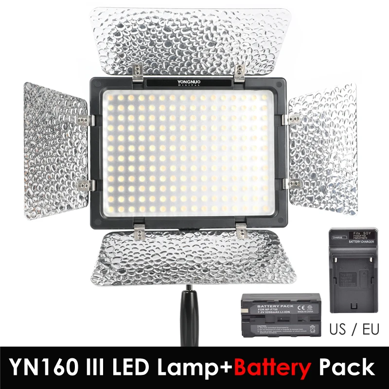 

Светильник Yongnuo YN160 III 3200K / 5500K CRI95 160 + комплект аккумуляторного зарядного устройства для цифровых зеркальных и видеокамер Canon Nikon Sony