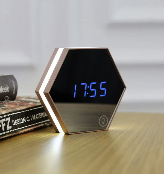 Новинка 2017 светодиодный зеркальный цифровой будильник ночсветильник термометр