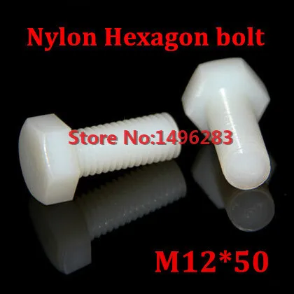 

50PCS M12*50 Nylon Hexagon Bolt Metric Threaded Hex Head Set Screw