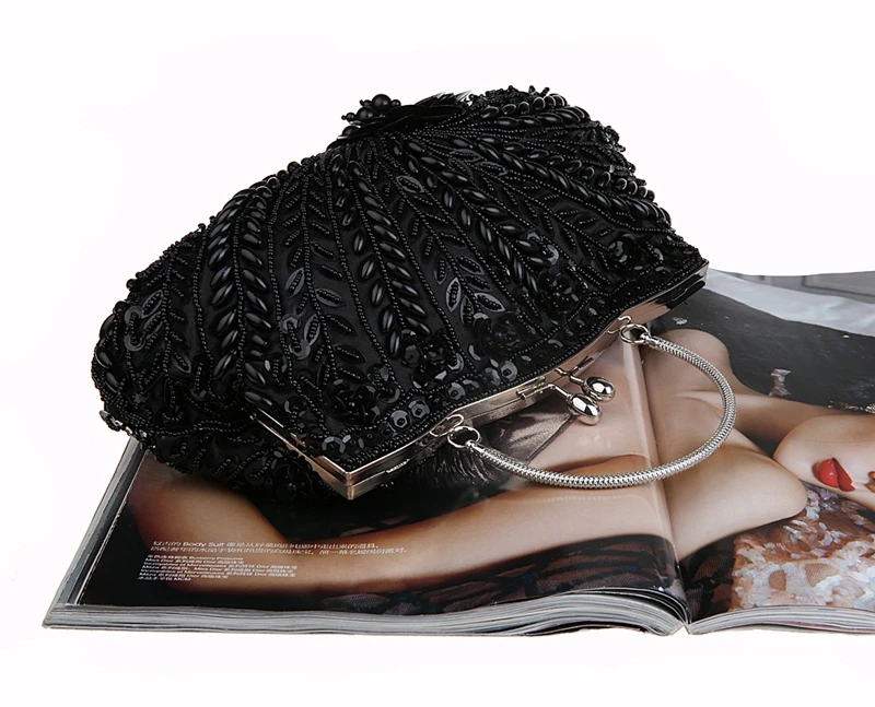 Модная Черная Женская Банкетная Сумочка с бисером клатч вечерняя сумочка