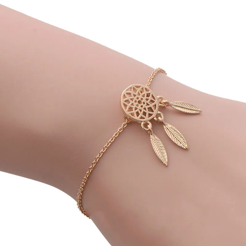 Новый модный золотистый и серебристый браслет Ловец снов для женщин изящный