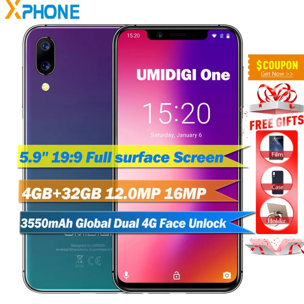UMIDIGI ONE Global 4G смартфон с 5 9 дюймовым дисплеем восьмиядерным процессором P23 ОЗУ 4 Гб