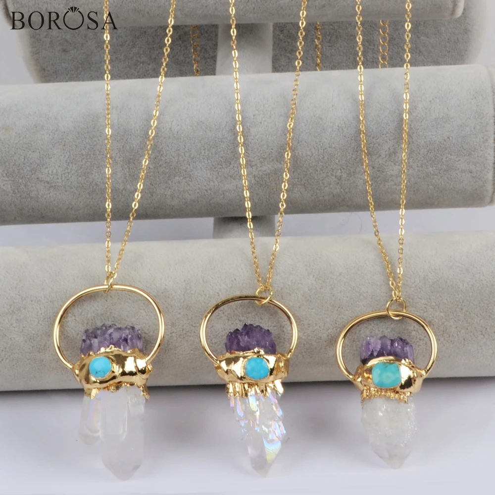 BOROSA 3 шт . Новый позолоченный белый AB Кристалл кварц точка с аметистами чипы и