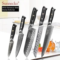 sunnecko 5pcs kitchen knives set damascus chef utility bread santoku paring knife japanese vg10 steel g10 handle meat cutter