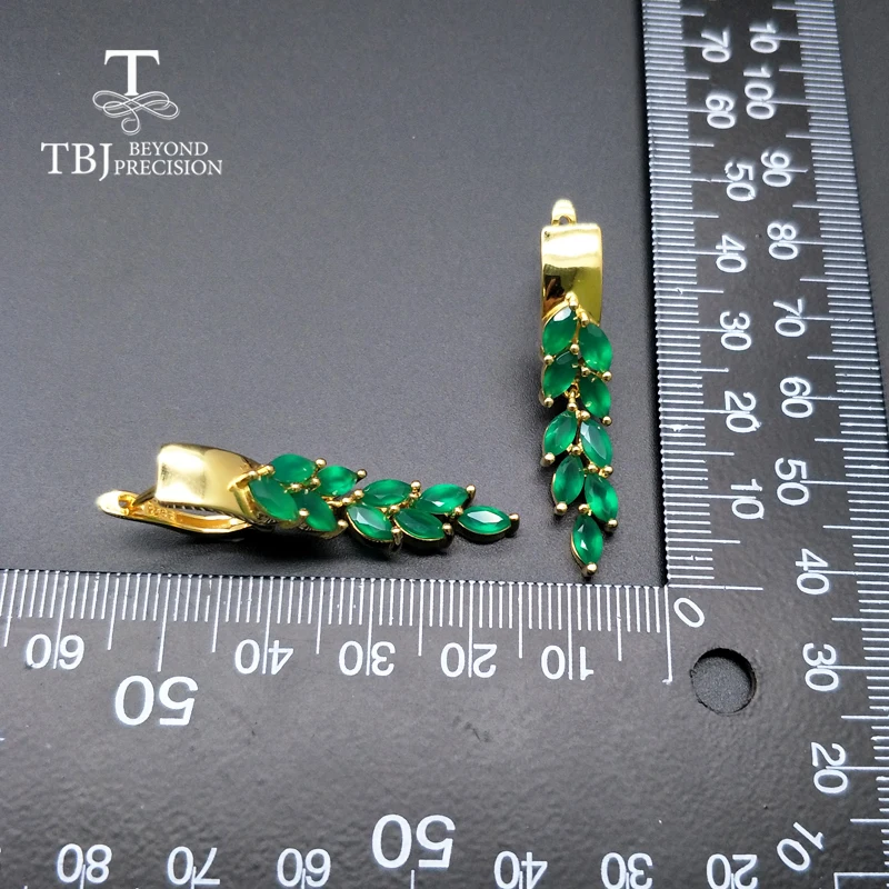 Женские серьги из серебра 925 пробы TBJ ювелирные украшения с натуральным зелёным