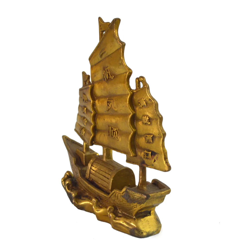 Китайский латунный по феншуй Драконий корабль Обычная Парусная статуя 5 &quot+
