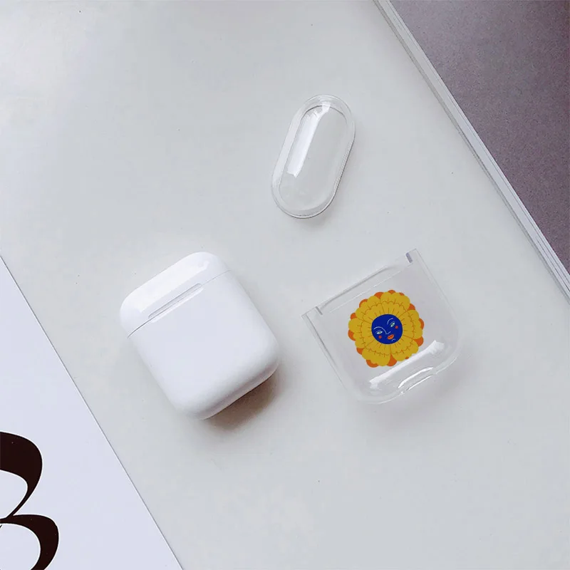 Модный Ретро чехол с цветочным рисунком для AirPods прозрачный жесткий Bluetooth зарядки