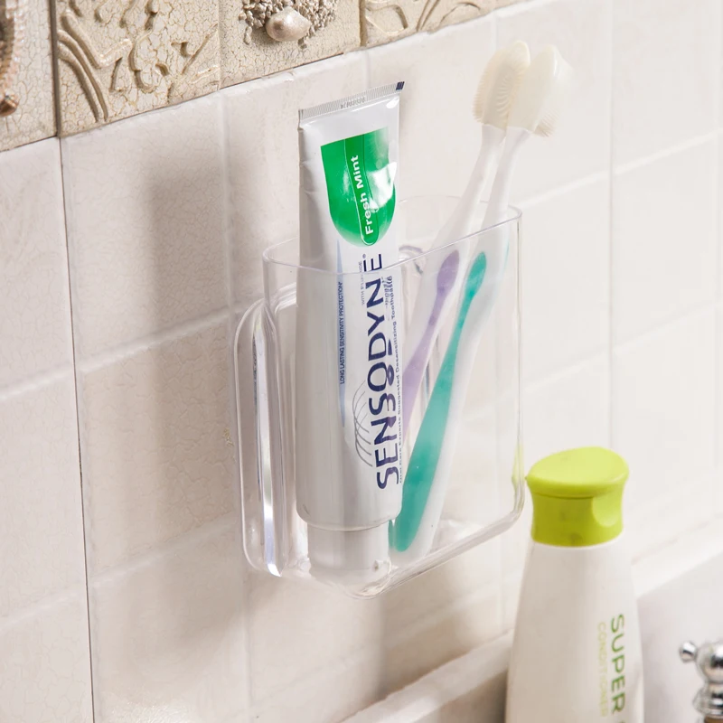 

Plastic Self-adhesive toothbrush holder kitchen storage box wall shelf bathroom finishing storage rack kitchen accessories