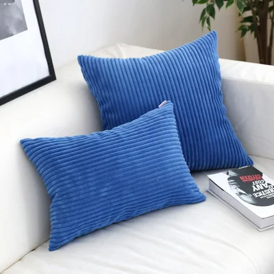 blue 45X30/40/45/50/60 см 29 однотонные вельветовые подушка для дивана Фланелевая пижама в полоску Наволочка декоративная подушка под поясницу крышка - Цвет: blue