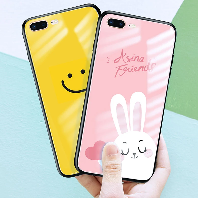 ASINA Tempered Glass Case For iPhone 8 Plus Luxury Original Cute Back Cover 6 6s 7 Xs Max Xr Bumpers |