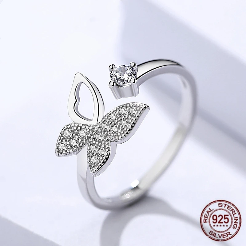 S925 Серебро новый Jewelry женский микро-инкрустированные бабочка Открытое кольцо