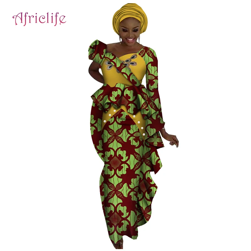 African Skirt Set long Tailed Top and Hip Traditional Wear for Women Party Plus Size Gifted Headwrap WY4604 | Тематическая одежда