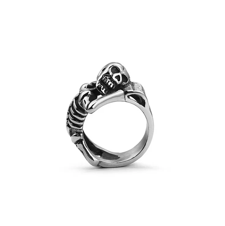 Gothic Stainless Steel Skull Body Rings Man Punk Rock Skeleton Finger Ring Male Big Size 7-12 For Men Jewelry | Украшения и