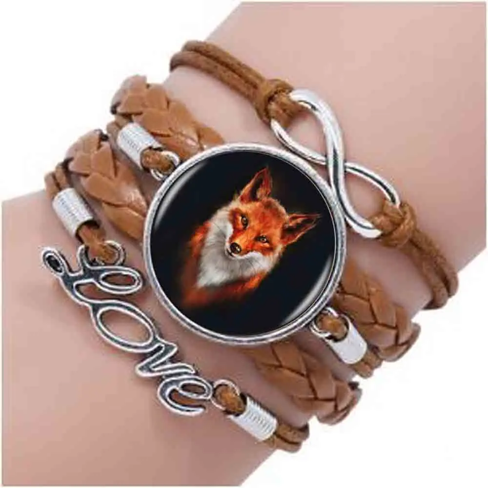 

Hot Sale Fox Logo bracelet Resin Vintage Cabochon Tibetan Steel Chain bracelet Women Jewelry hot