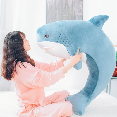 120cm Shark Bent Популярная Милая Акула, плюшевая игрушка, гигантская чучела, подушка в форме Кита, большая кукла, удерживающая спящую, милая подушка, 120 см, 47 дюймов, DY50586 - Цвет: 120cm Shark Bent