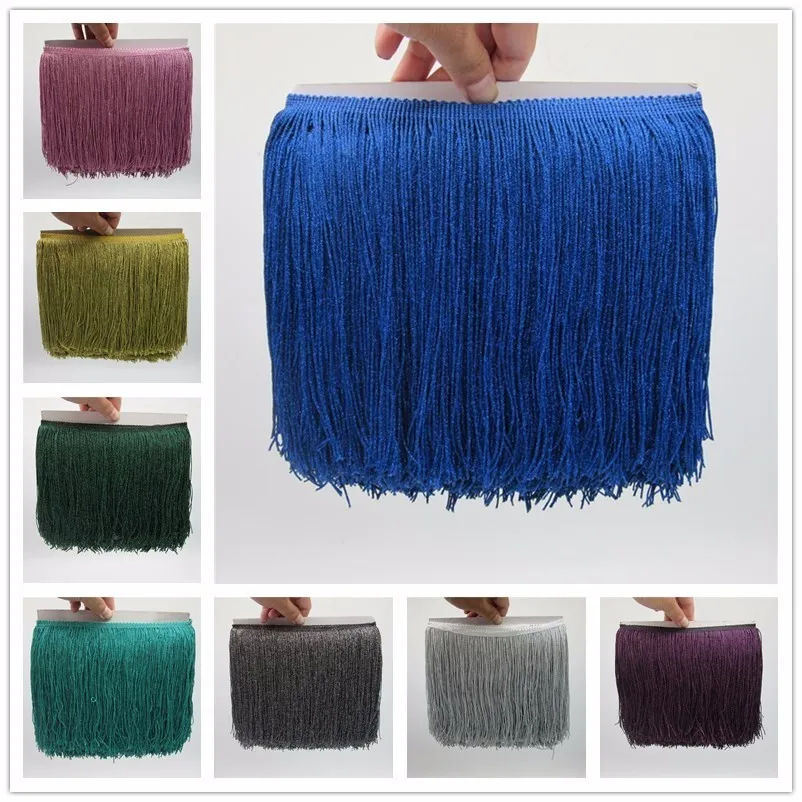 

wholesale 10 Meters Fringe Tassel Trimming Lace Latin Dress Macrame Samba Dance Clothing Lace Polyester Single Band 20cm width