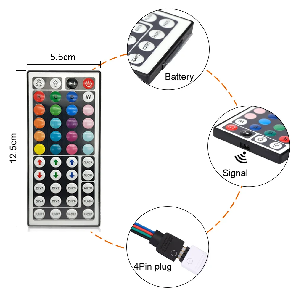 Светодиодный контроллер с 44 клавишами, светодиодный ИК-контроллер rgb, светодиодный контроллер с ИК-пультом дистанционного управления, 12 В постоянного тока, 5 м, RGB SMD 2835, светодиодная лента