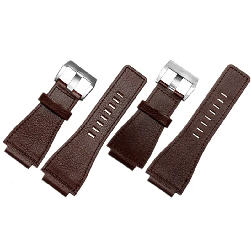 34mm*24mm Grey Blue Brown Watch Band Leather 3mm Thick Strap Belt Silver Black Pin Tongue Buckle