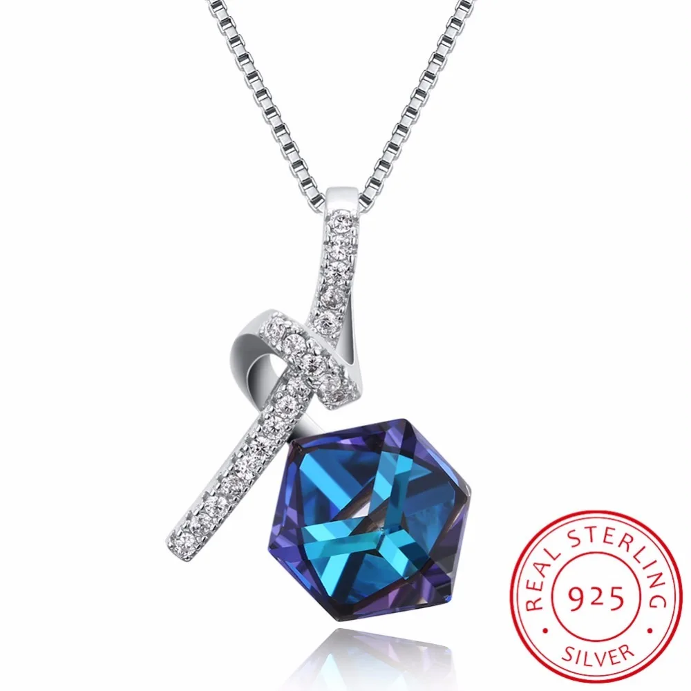 

Lekani Crystal 925 Sterling Silver Necklace Square Crystal Cube Pendant Necklace Fine Jewelry Female Collares