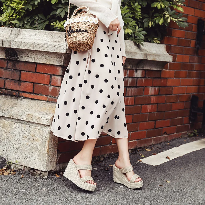 2019 г. летние женские босоножки на танкетке шлепанцы из пеньковой веревки высоком