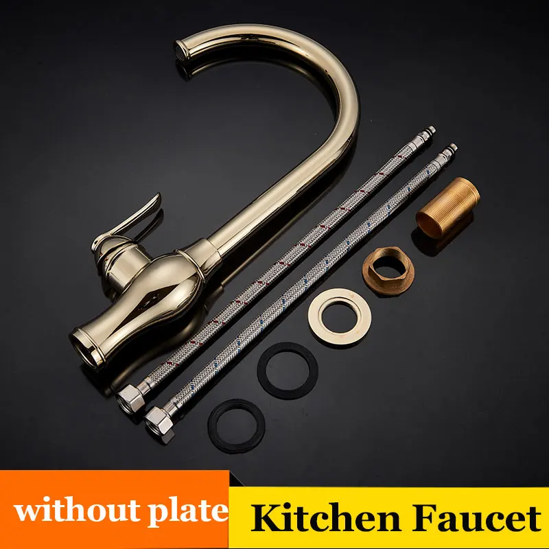 Without plate ULGKSD золотая пластина кухонный кран твердая латунь Одной ручкой раковина краны горячей и холодной воды Смеситель кран для кухонной раковины W/Plate - Цвет: Without plate