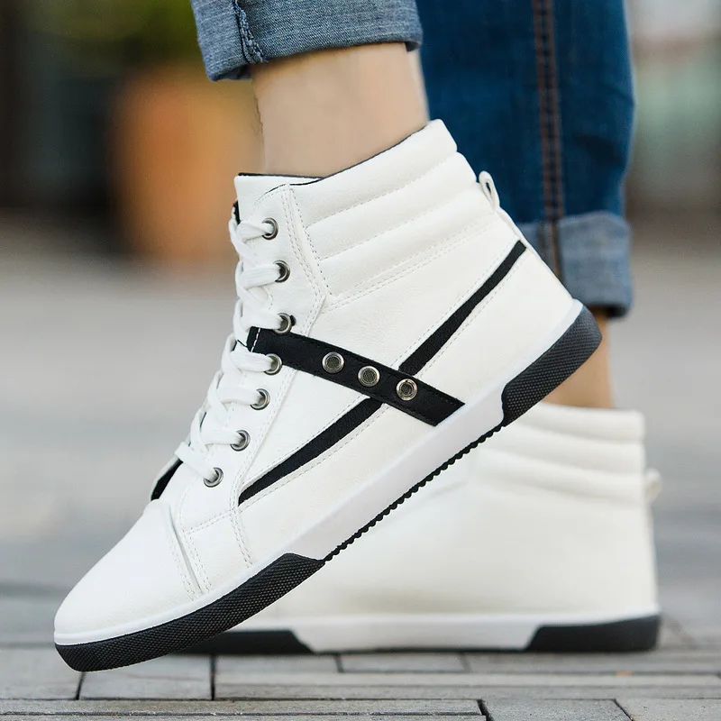 Men Casual Shoes leather Sneakers High Top whate White Flats Zapatos Mujer Chaussure Homme | Обувь