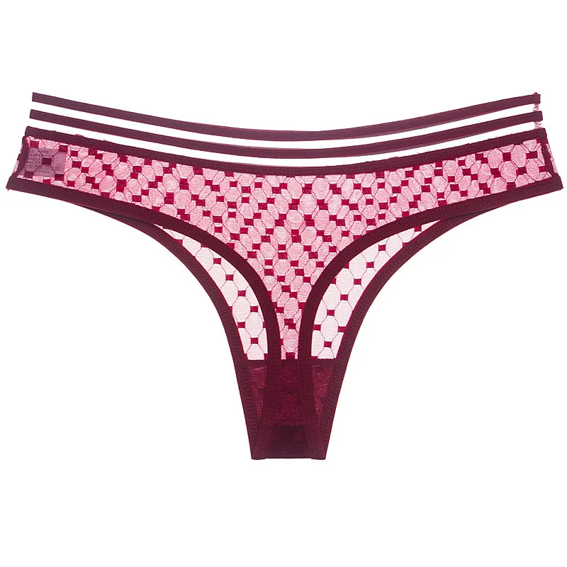 Wine red Однотонное прозрачное Сетчатое женское нижнее белье с низкой посадкой, сексуальные трусики, женские стринги и стринги, женские дышащие Бесшовные трусики - Цвет: Wine red
