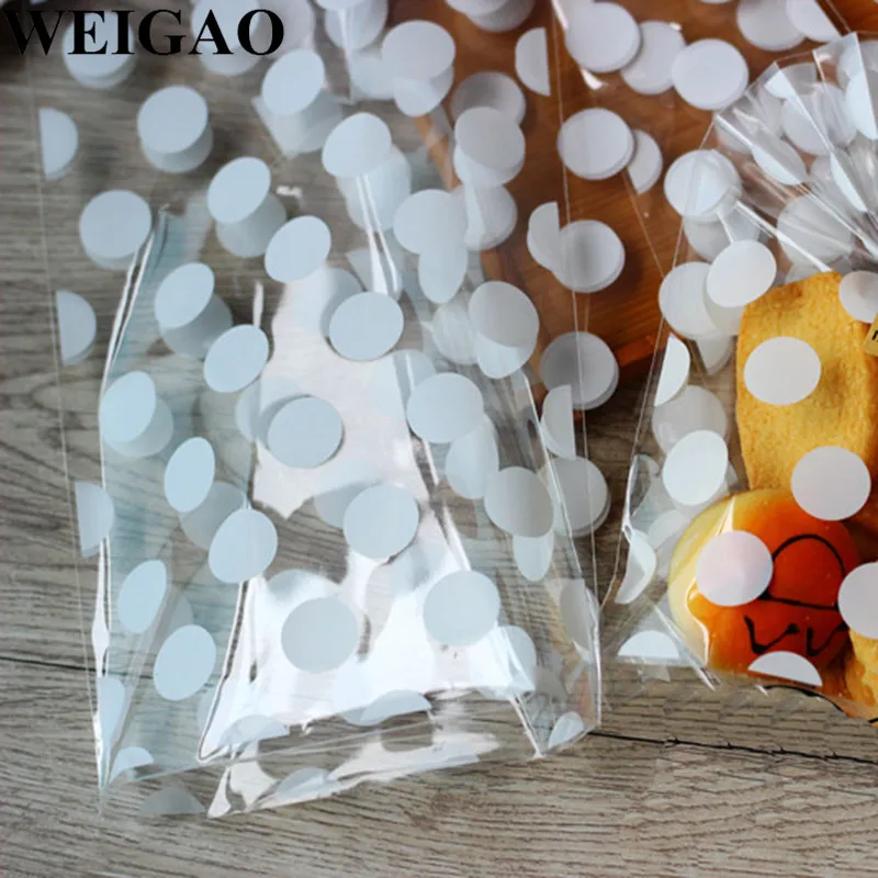 WEIGAO, 20 шт., Золотые сумки для конфет в горошек, рождественские сумки для рождественских, вечерние, печенья, бисквит, упаковка, посылка, пластиковый пакет, Подарочная коробка на день рождения