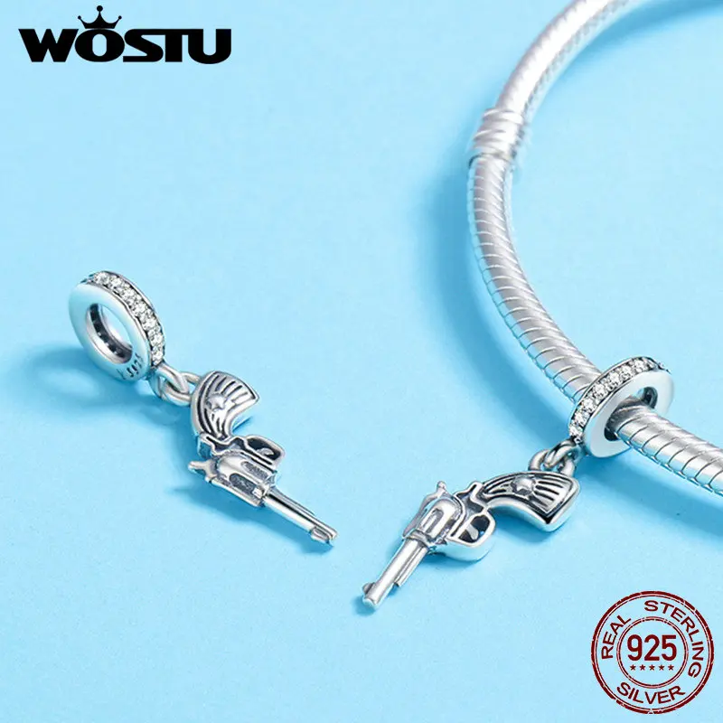 WOSTU подлинный 925 пробы Серебряный винтажный револьвер кулон-Пистолет Шарм подходит браслет ожерелье DIY бусы ювелирные изделия CQC508