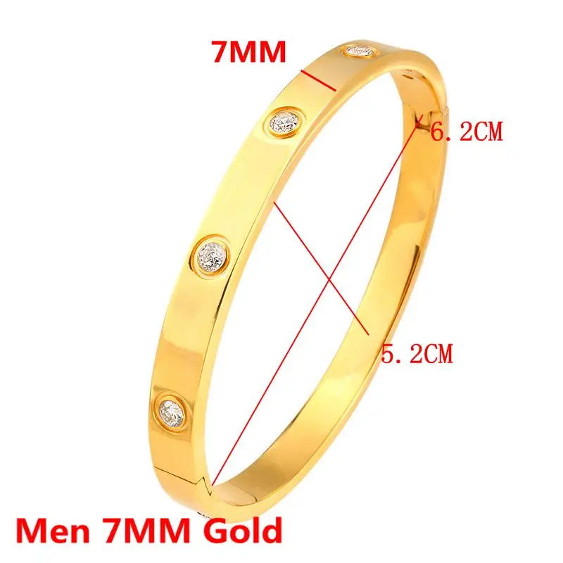 Men 7MM Gold Новая любовь ювелирные изделия Женский браслет титановая сталь пара ювелирных изделий полный CZ Белый Кристалл Пряжка Браслеты Мужские B001-5 - Окраска металла: Men 7MM Gold