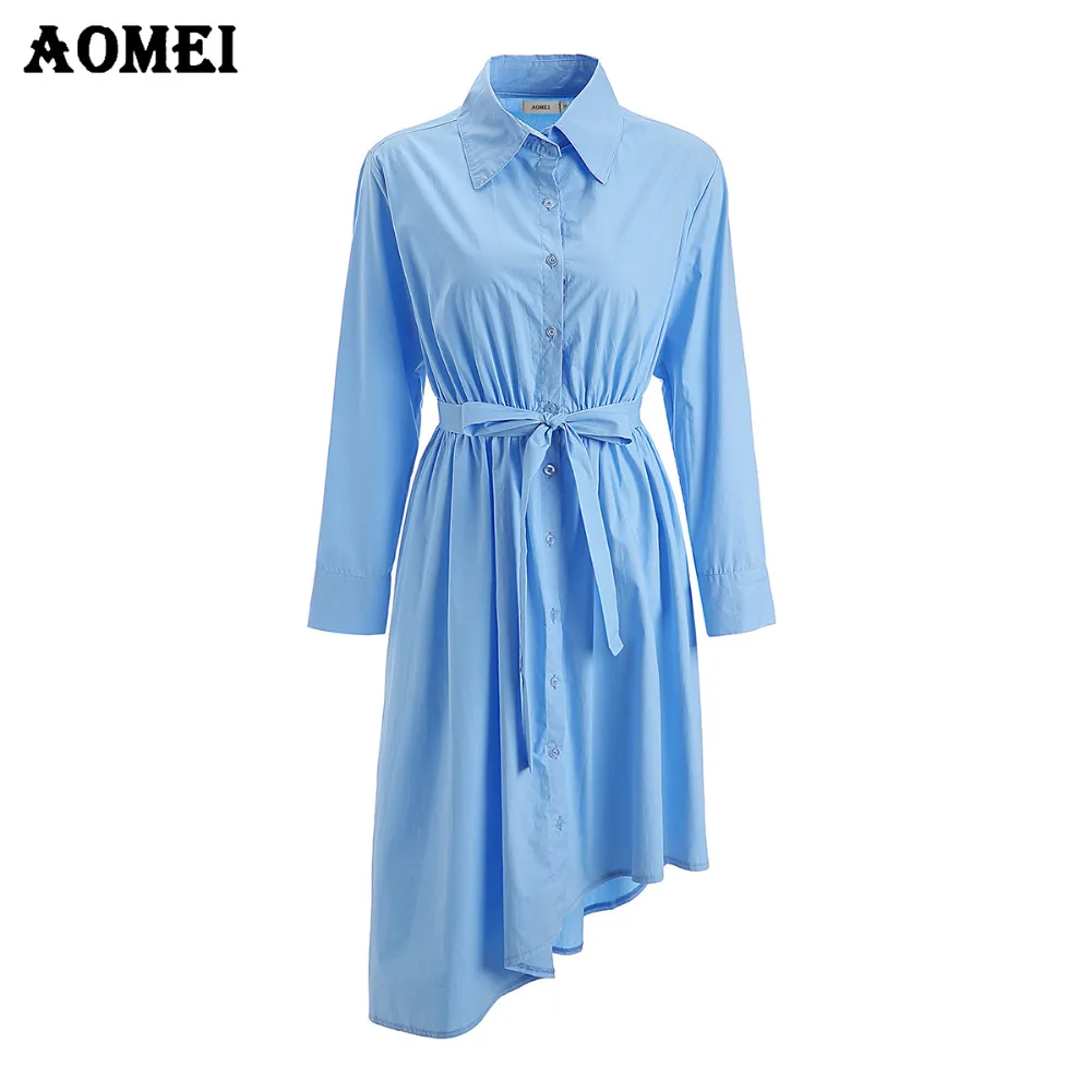 Cerulean голубое скромное платье для работы офисные женские Асимметричные