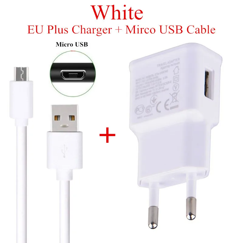 EU Charger and Cable Настенное зарядное устройство стандарта США и ЕС, 1 м, Micro usb кабель для зарядки huawei Xiaomi Redmi S2 6A NOTE 6 pro samsung A50 A30 J4 J6 PLUS A7 - Тип штекера: EU Charger and Cable