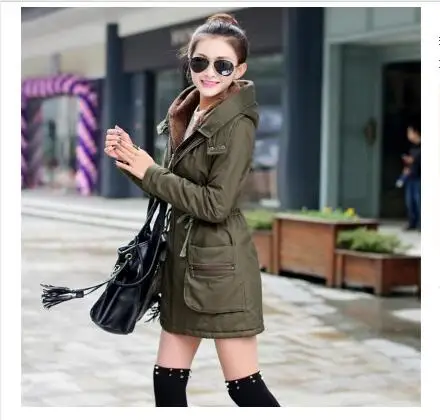ArmyGreen Зимняя куртка, женские пальто, длинная Вельветовая парка, женские парки с капюшоном, Теплые повседневные куртки размера плюс M-4XL, H611 - Цвет: ArmyGreen