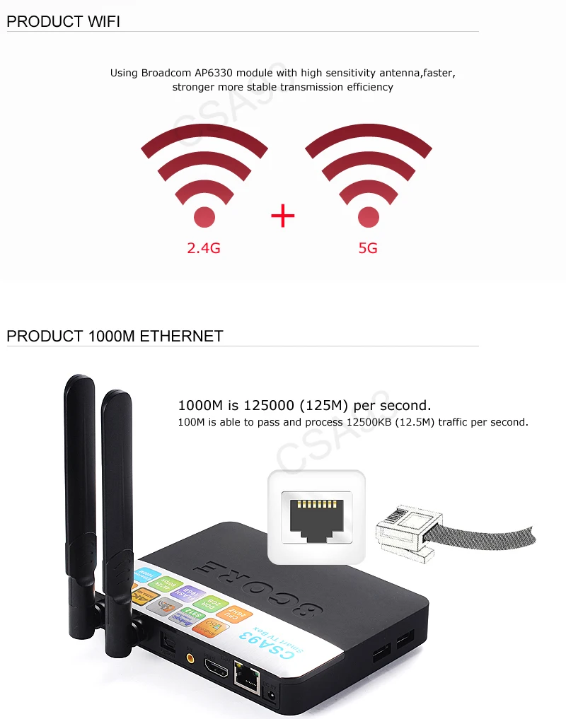 Amlogic S912 CSA93 Восьмиядерный Android 7,1 tv BOX 4k HD Smart 3 Гб ram 32 Гб Dual wifi BT4.0 H.265 4K smart медиаплеер DLAN