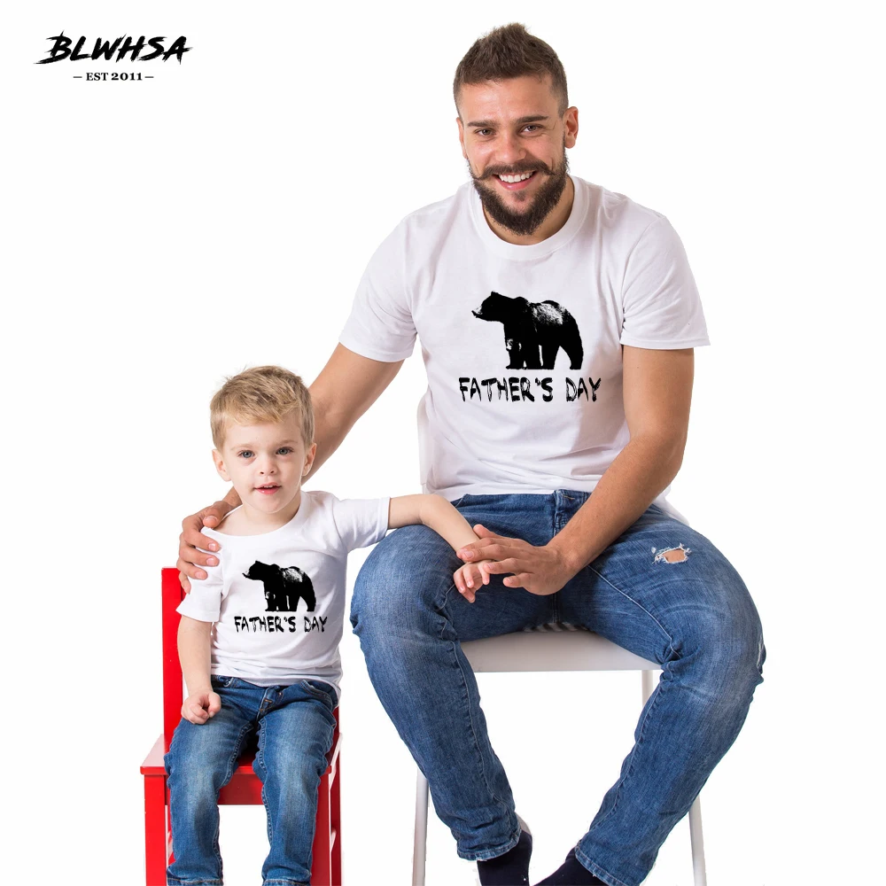 Футболка BLWHSA на День отца летняя футболка с изображением медведя 100% хлопок