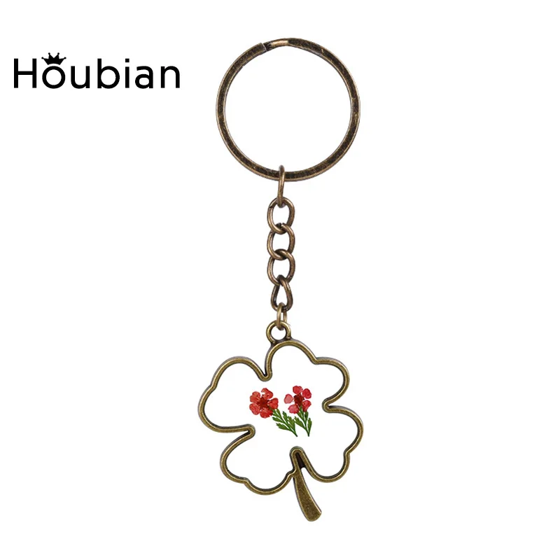 HouBian 2017 Новый брелок с подвеской в виде клевера длинный стеклянный сушеным