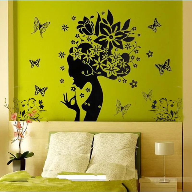 Симпатичные бабочки цветы фея девушка ПВХ Наклейка на стену домашний Декор