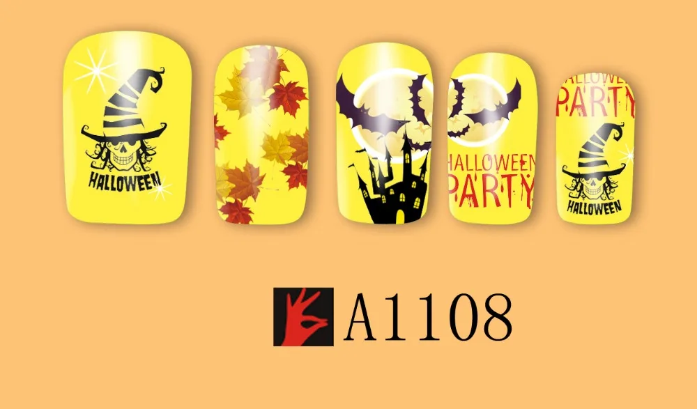 12 упак./лот переводка NAIL ART наклейки на ногти татуировки слайдера полное покрытие Хэллоуин Сова призрак вампира A1105-1116