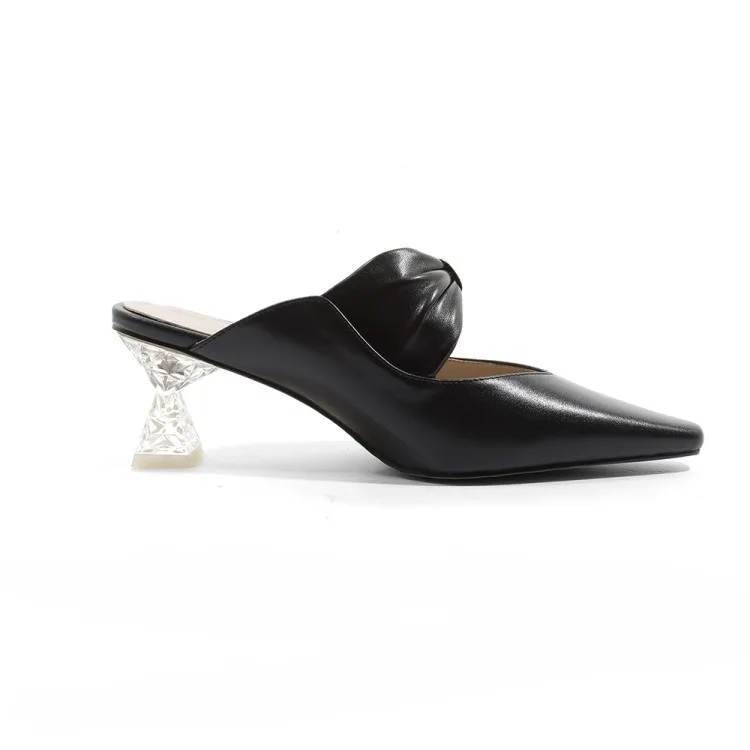 

MLJUESE 2018 women sandals cow leather slingbacks pointed toe crystal heel beaches sandals casual sandals party dress size 34-42